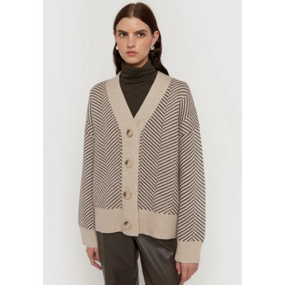 OAK + FORT Herringbone Cardigan Oversized Chunky Knit Sweater Chocolate Brown - Picture 2 of 13